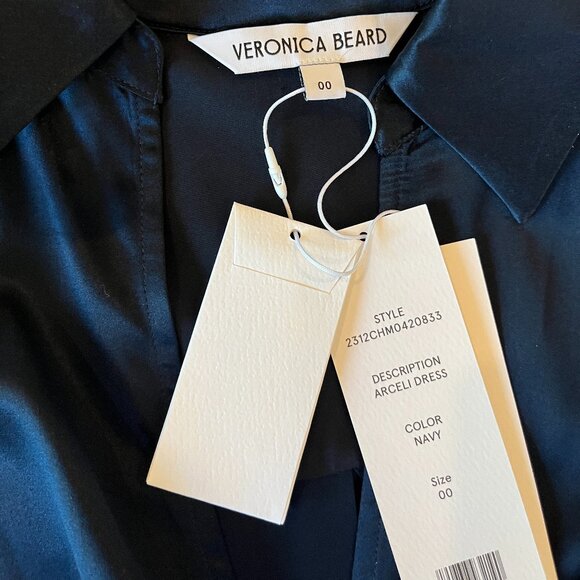 Veronica Beard NWT Arceli Stretch-Silk Charmeuse Dress Navy Size 00 - Picture 6 of 6